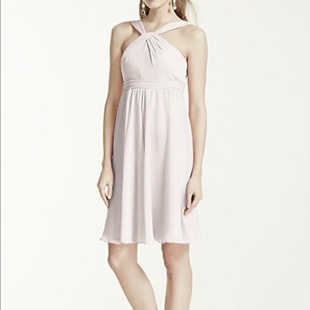 Davids bridal - Short crinkle chiffon bridesmaid dress with halter